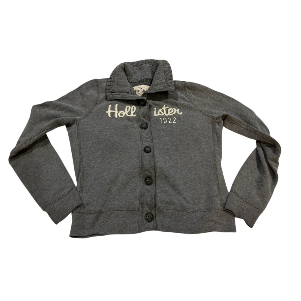 Y2K Hollister Womens Henley Hoodie Cardigan Size L Gray Button Up Jacket Preppy‎